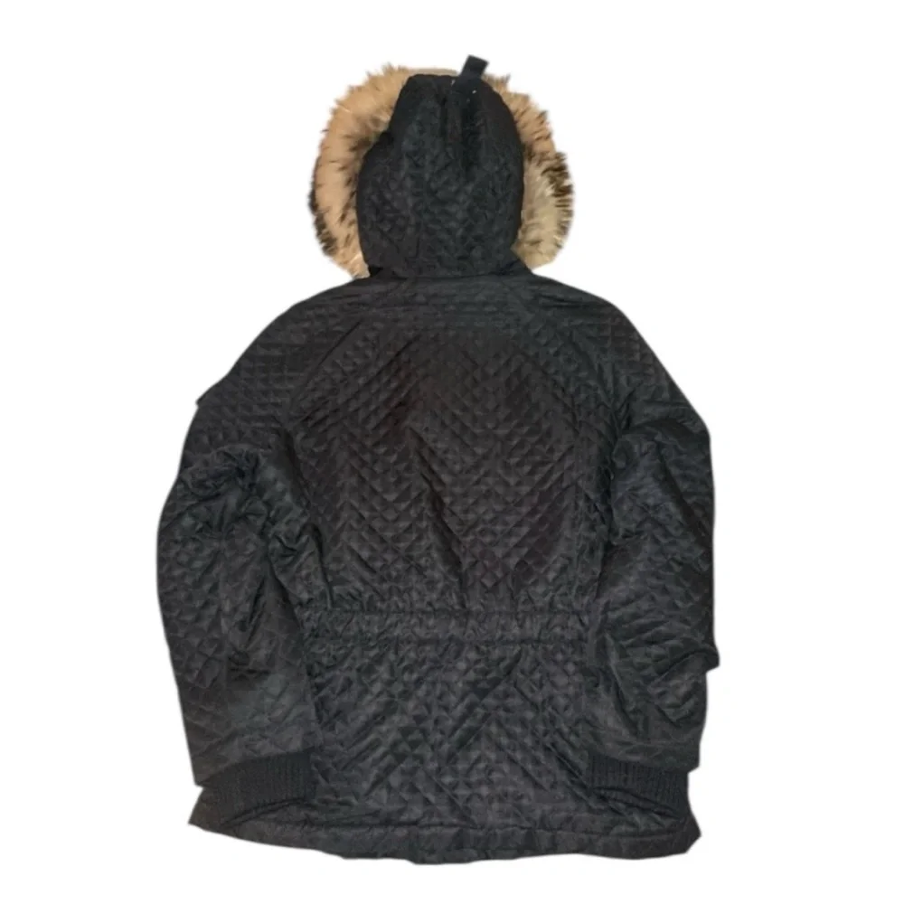Authentic Burberry Black Quilted Raccoon Fur Hood Cinch Waist Jacket Small‎
